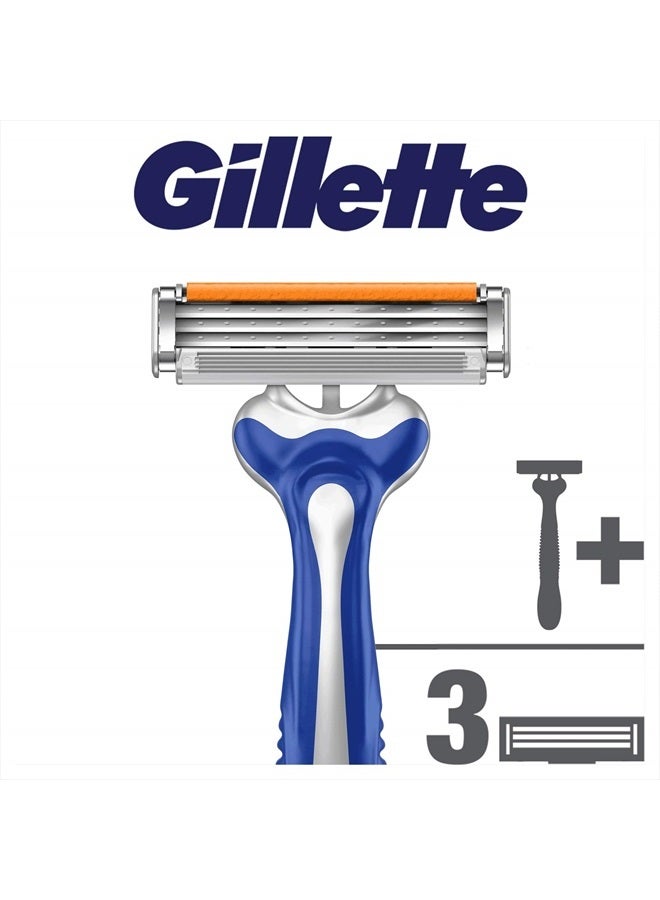 Sensor Excel Men's Razor + 3 Razor Blade Refills, Self-Adjusting Twin Razor Blades, Fit All Gillette Sensor Razors
