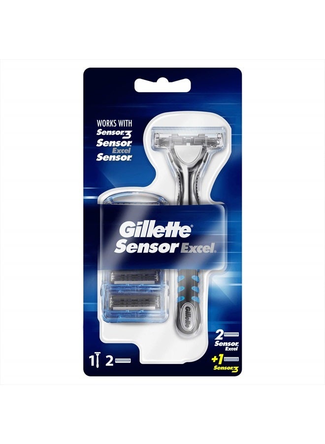 Sensor Excel Men's Razor + 3 Razor Blade Refills, Self-Adjusting Twin Razor Blades, Fit All Gillette Sensor Razors