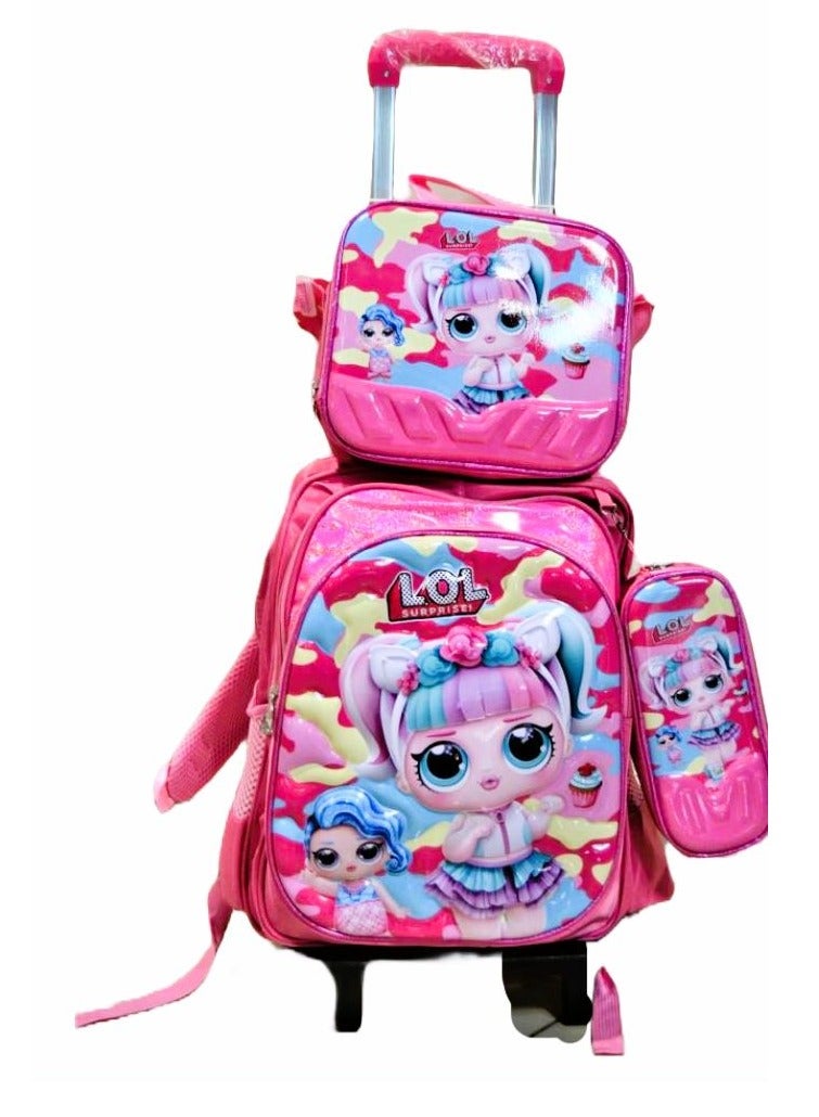Set of 3 in 1 Kids Children's Girls Trolley School Bag Characters for Girls Trolley Bag