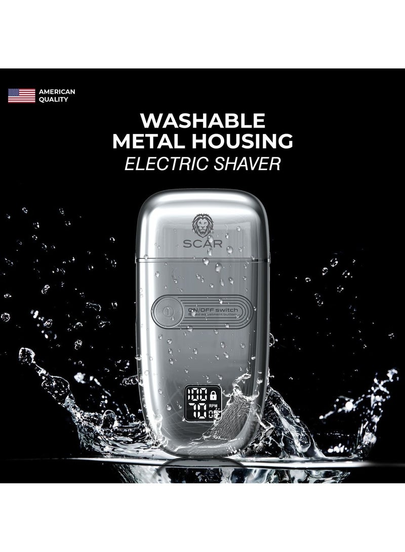 Scar AL-1988 Electric Shaver Washable Electric Shaver with Metal Housing, Fixed Speed Motor, Dual Display Washable Electric Shaver Washable Metal Housing, Rechargeable Battery, Fixed Speed Motor