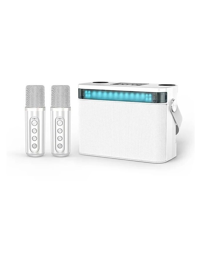 YS 224 Portable Wireless Bluetooth Karaoke Speaker Stereo Bass With Dual Microphones White