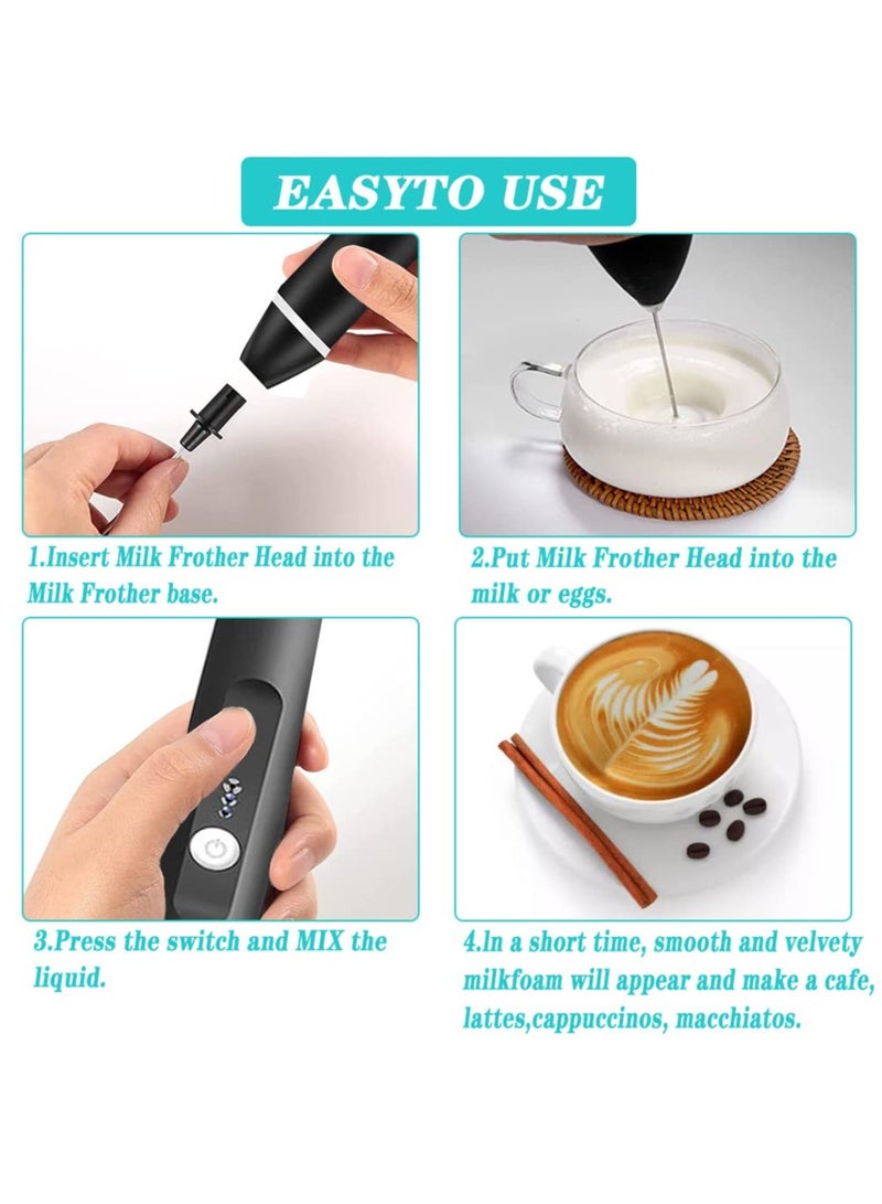 Milk Frother Handheld,Electric Coffee Frother,3 Speeds USB Rechareable Electric Whisk with Double Spring Whisk Head, with USB Cable,3 in 1 Foam Maker for Latte,Milk,Hot Chocolate,Egg Beatin