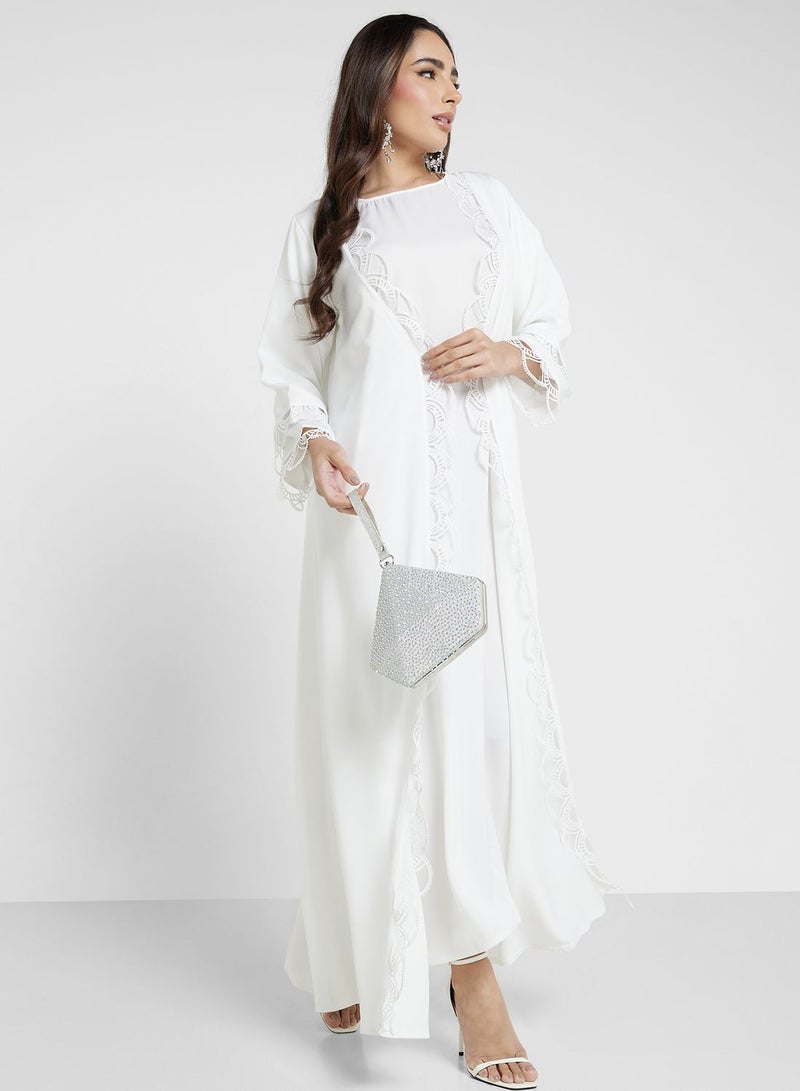 Scallop Lace Trim Abaya With Inner & Sheila