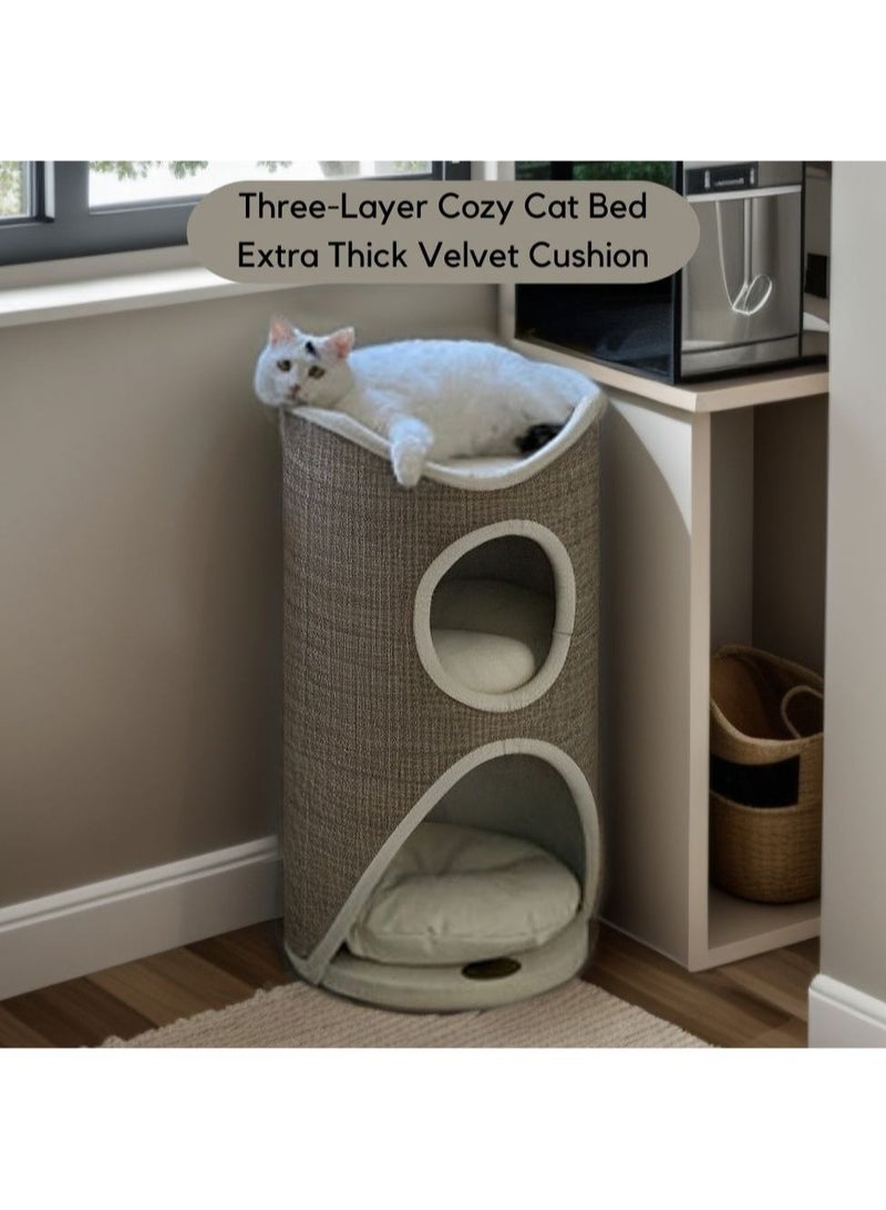 PETSBELLE High-End Cat Tree Cat Tower Removable Soft Cushion Cat Bed Sisal Scratching Cat Bucket Sisal Bucket Semi-Enclosed Cat Condos Grey&White (40*40*75cm)