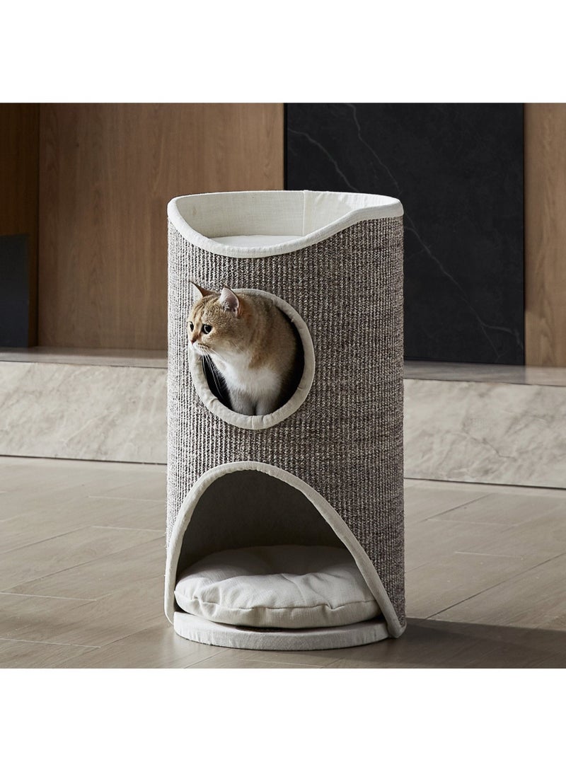 PETSBELLE High-End Cat Tree Cat Tower Removable Soft Cushion Cat Bed Sisal Scratching Cat Bucket Sisal Bucket Semi-Enclosed Cat Condos Grey&White (40*40*75cm)