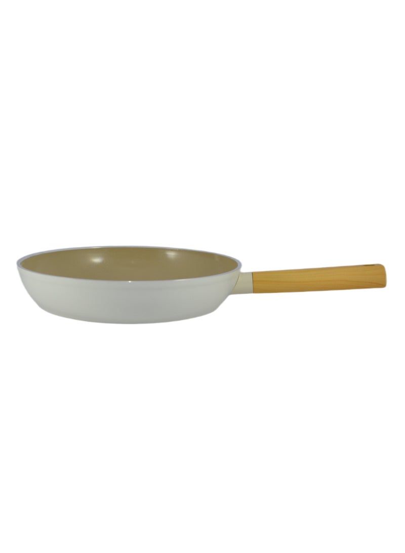 Swiss Crystal High Quality Ceramic Coating Non-Stick Frypan - 28cm - Natural Wood Handle - Beige