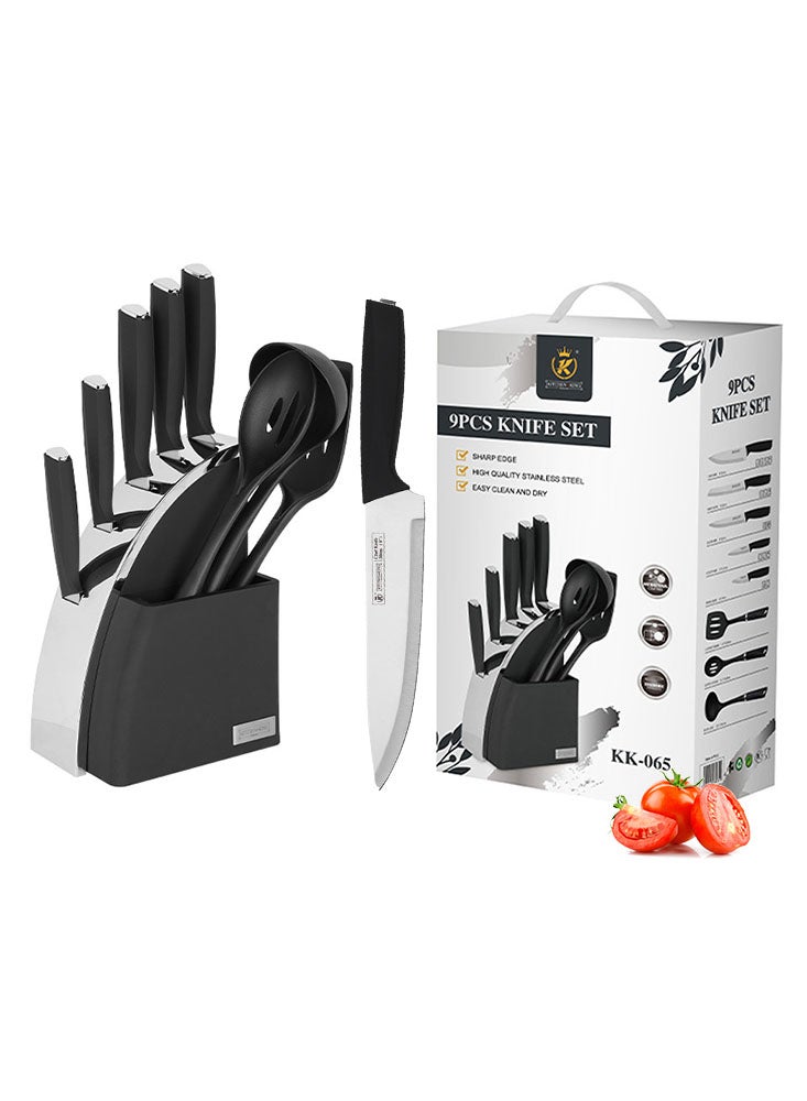 9 Pieces Black Knife Sets for Kitchen with Block and Kitchen Utensils Sharp Knives Professional Chef Knives Set
