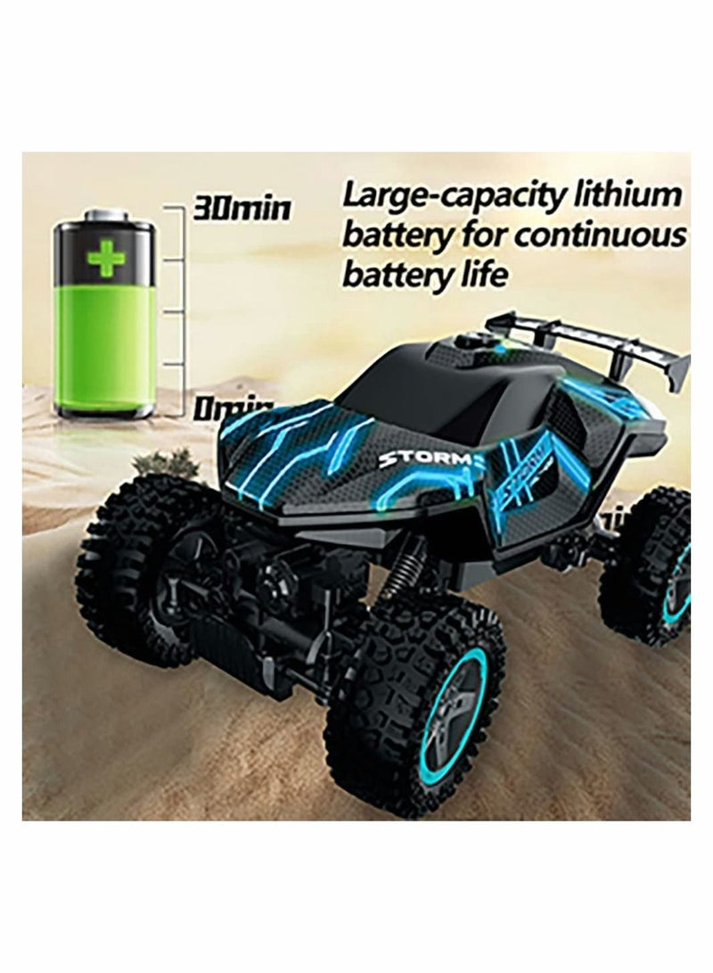 RC Cars 1/16 Scales Remote Control Car 4WD Off-Road Rock Crawler,2.4GHz All Terrain Monster Truck with Rear Fog Stream 5 LED Lighting Modes,2 Battery for 60 Min Play, Toy Car for Boys