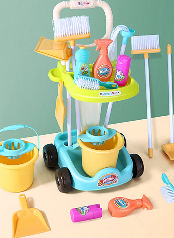 Childrens Cleaning Toy Set for Kids 9 Pieces House Cleaning Tools Toys for Toddlers with Cleaning Cart Broom, Mop, Dustpan, and More