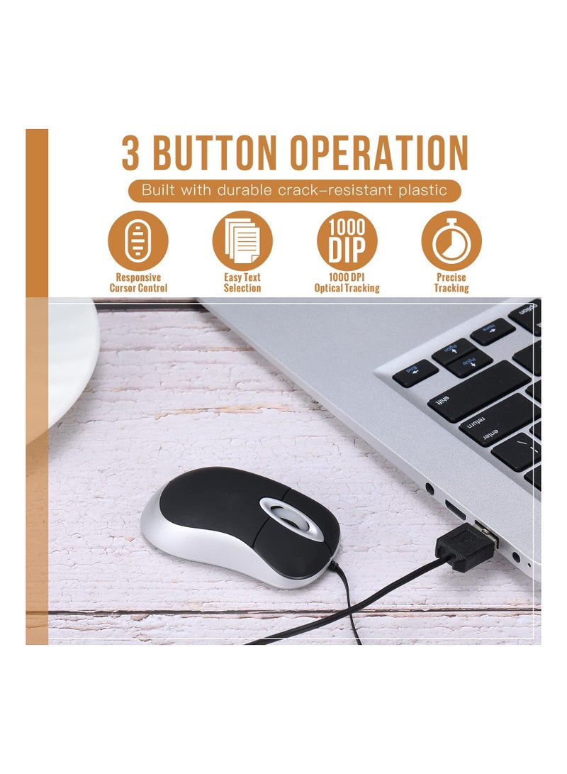 Retractable Mini USB Wired Mouse for Kids, Children Small Wired Mouse Pocket Mouse, Compact USB Mouse for Kids Travel with 2.3 Feet USB Cord, 3 Pcs