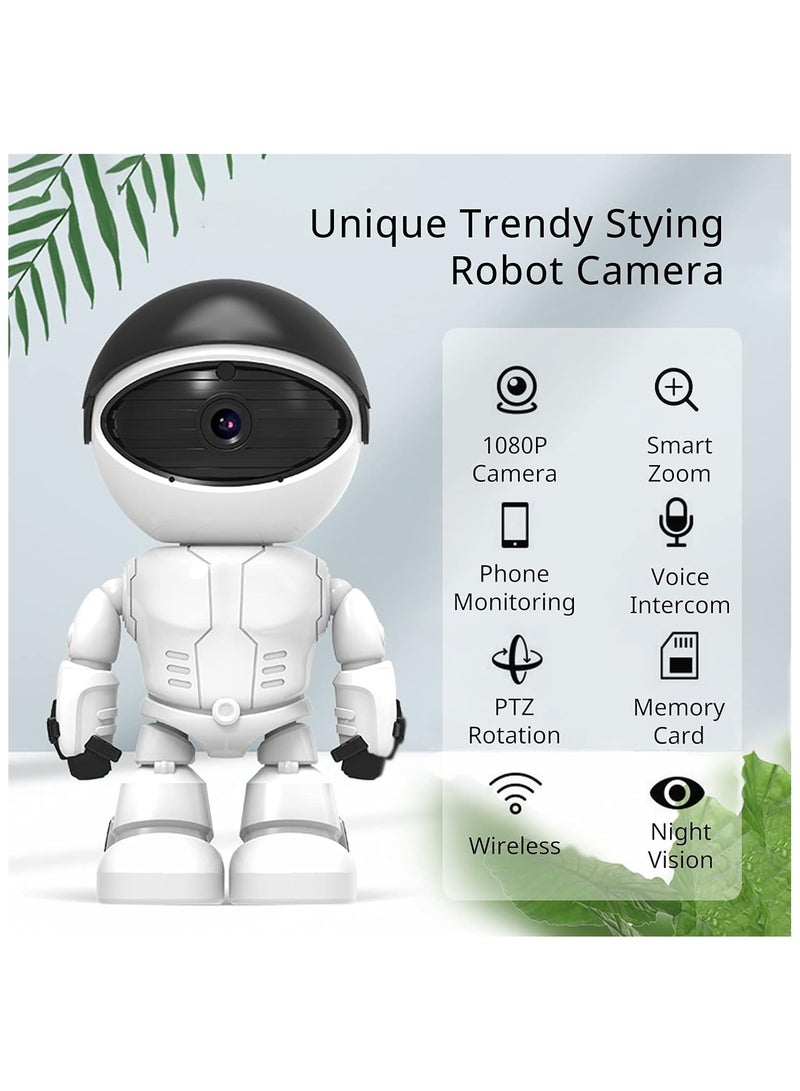 1080P Home Security Wireless Camera, Robot IP Camera WiFi Surveillance Camera Baby Monitor for Baby/Pet Support 360° View, Night Vision, 2 Way Audio, Motion Tracking, App Remote Access, White