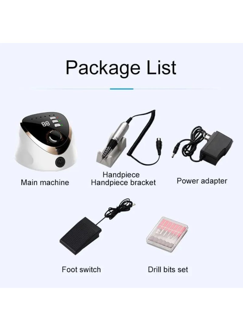 M12 Electric Nail Drill Achieve Salon-Quality Manicures And Pedicures At Home (35,000 Rpm, 68W) White