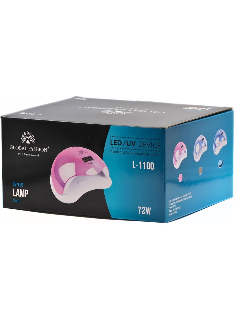 Uv Led Lamp 2 In 1 Model L-1100 72W - Professional Nail Dryer For Gel Polish, Acrylic, And Polygel - Fast Curing, Durable, And Easy To Use  (Silver)