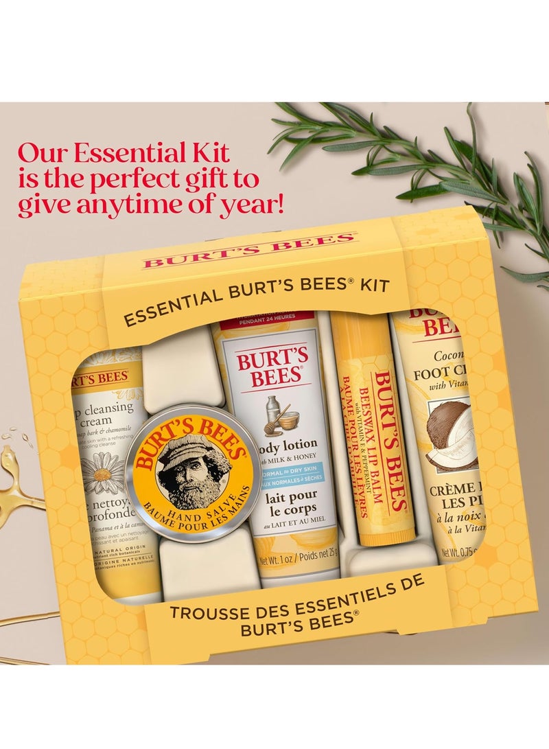 Burt's Bees Mothers Day Gifts for Mom, Essential Everyday Beauty Set, 5 Travel Size Products - Deep Cleansing Cream, Hand Salve, Body Lotion, Foot Cream and Lip Balm