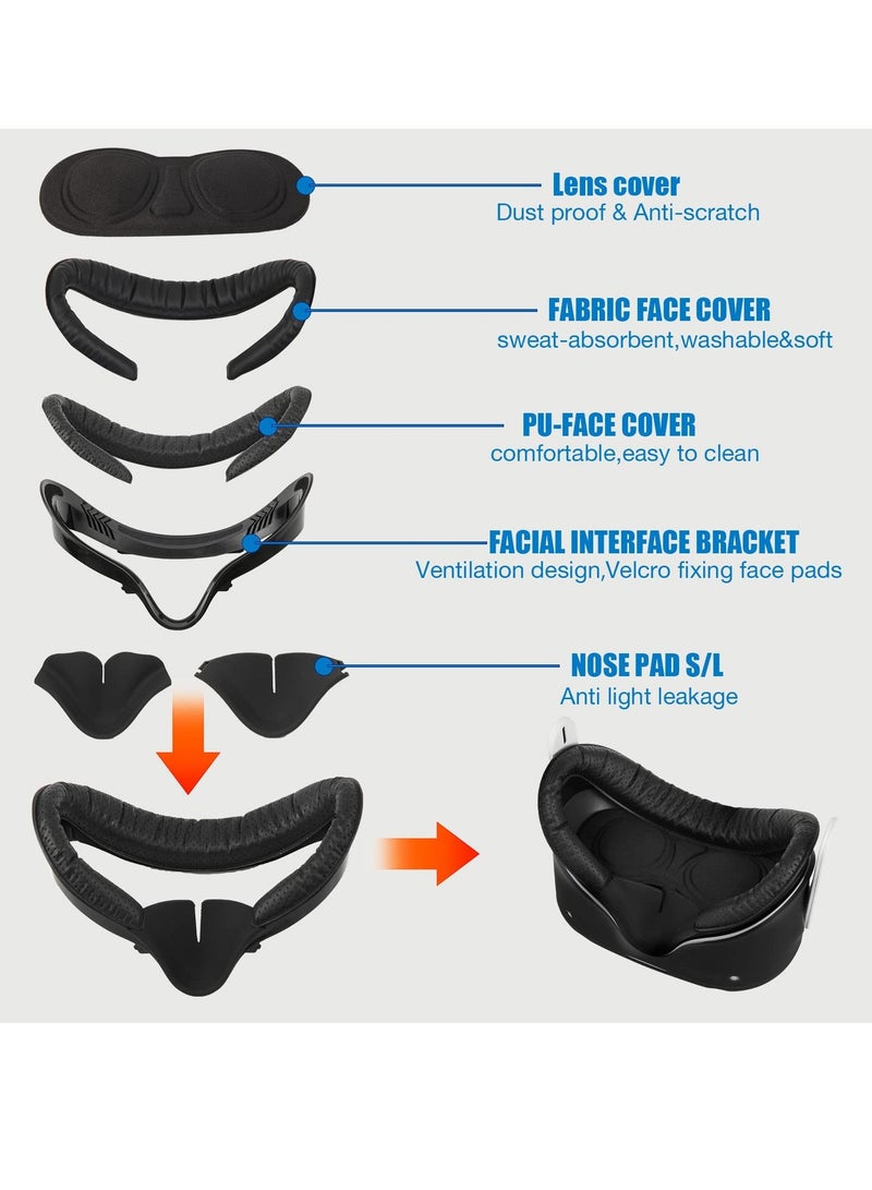 Comfortable and Stretchy VR Facial Vent Soft Interface Bracket with Anti-Leakage Light PU Leather Foam Face Replacement Pads Custom Comfort 6-in-1 Accessories for Oculus Quest 2