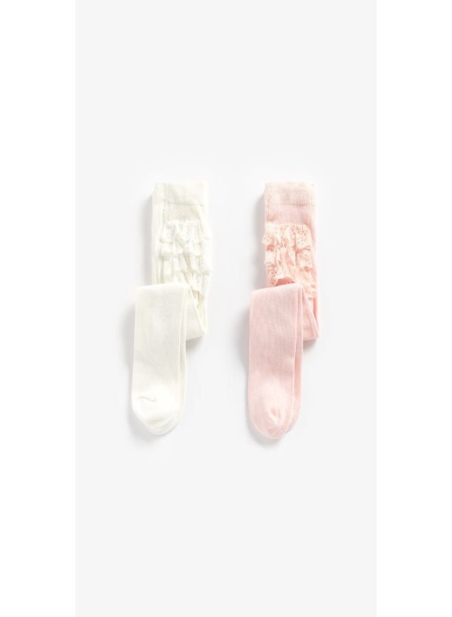 Pink and Cream Frilly Tights 2 Pack