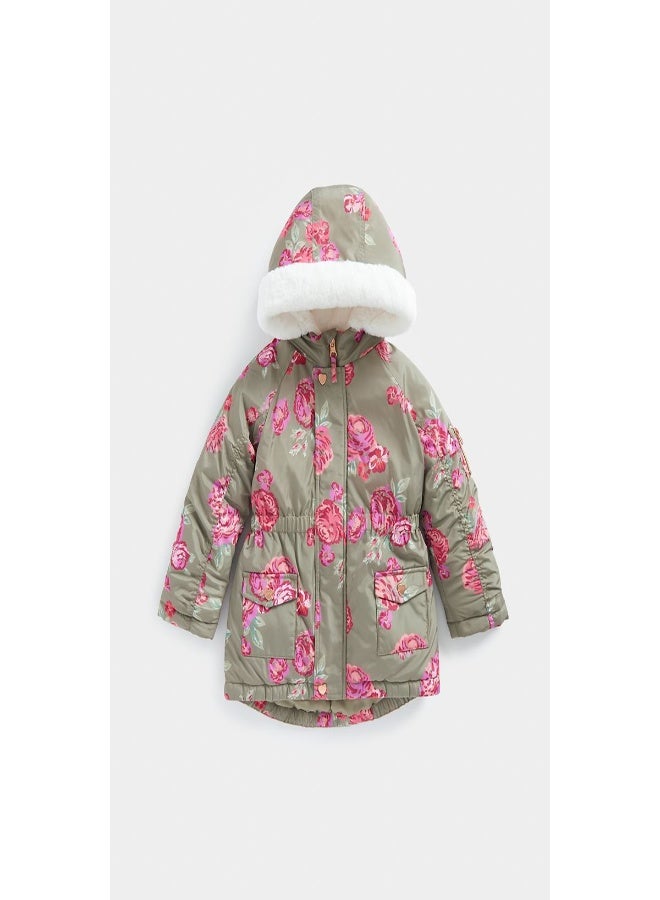 Khaki Floral Padded Parka