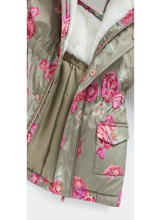 Khaki Floral Padded Parka