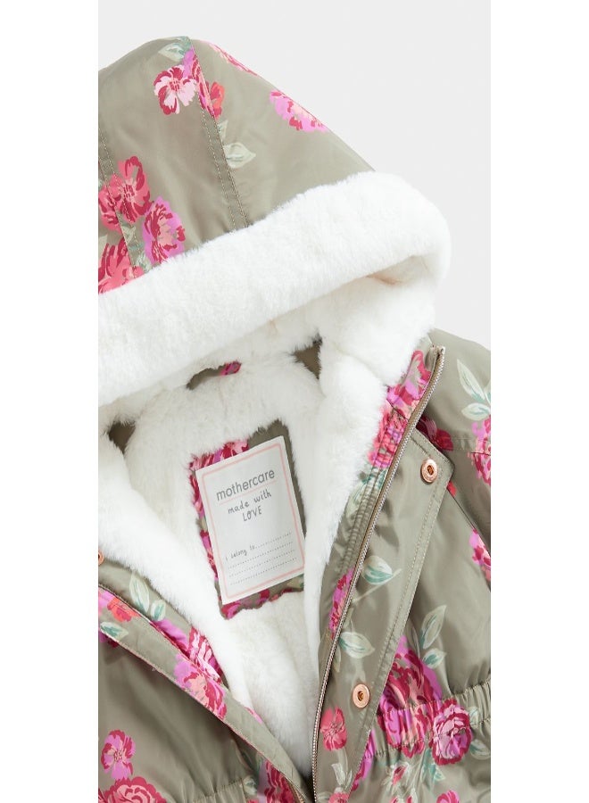 Khaki Floral Padded Parka