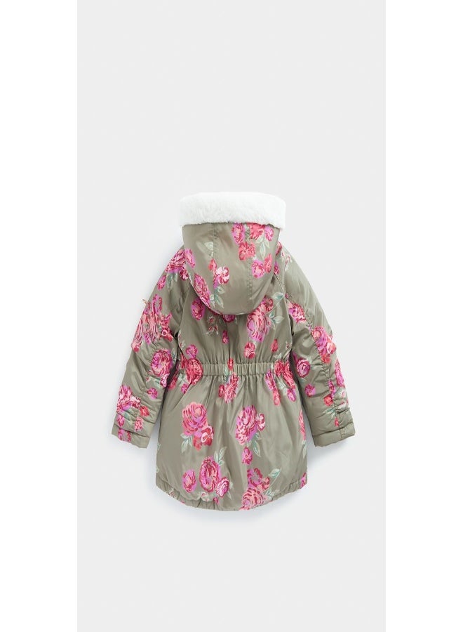 Khaki Floral Padded Parka