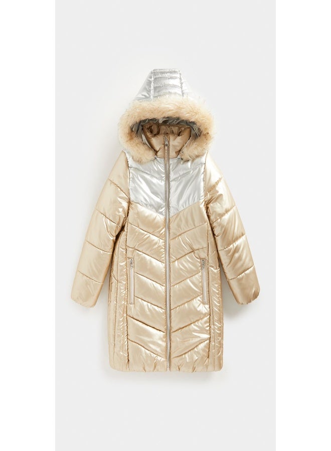 Metallic Quilted Puffer Coat