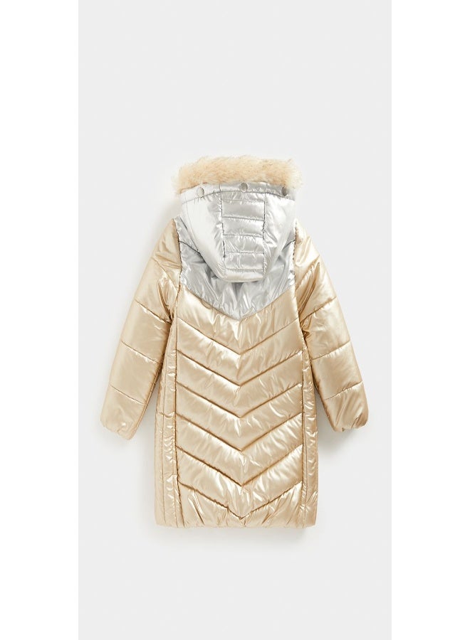 Metallic Quilted Puffer Coat