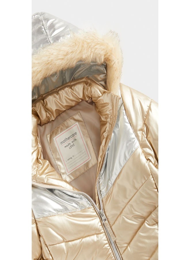 Metallic Quilted Puffer Coat