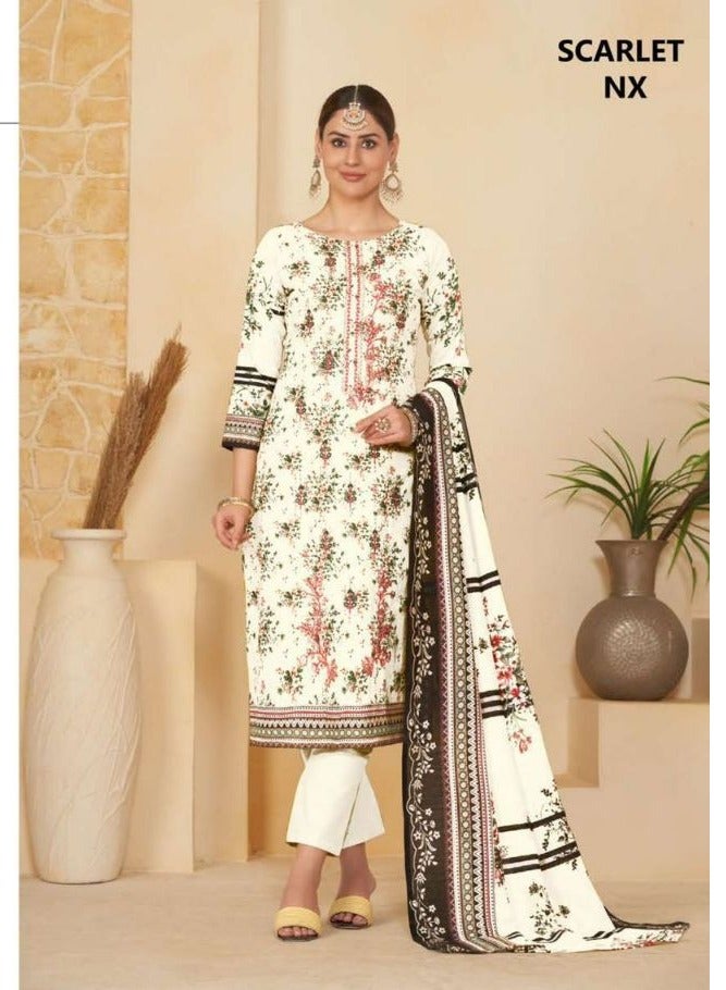 Bollywood Fancy Printed White Semi Stitched Pakistani Suits with Dupatta