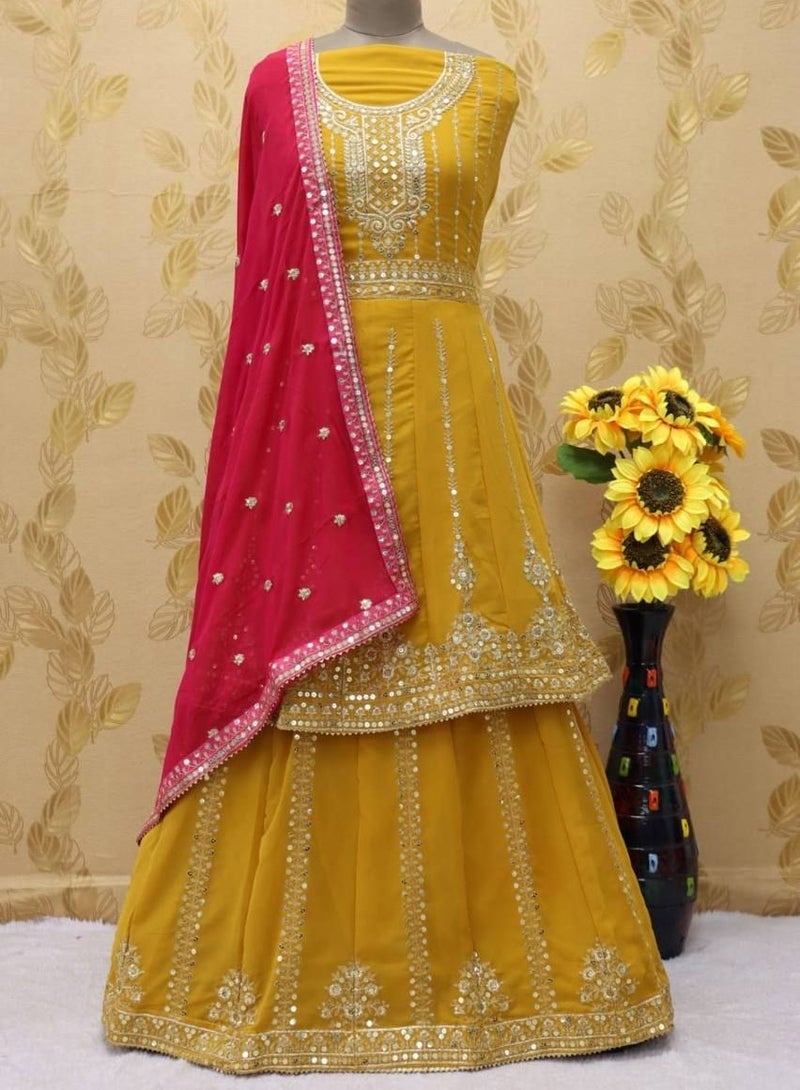 Wedding Women's Wear Heavy Pakistani Style Yellow Stitched Dress