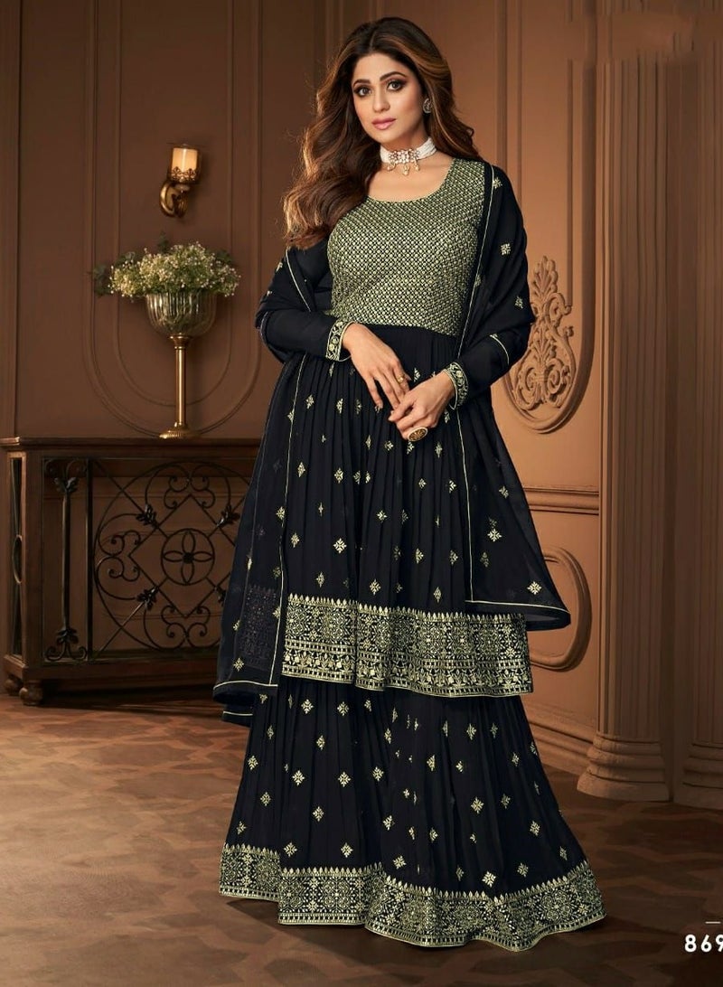 Bollywood Georgette Black Fancy Paired in Pakistani Style