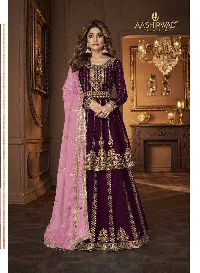 Wedding Function Wear Georgette Purple Pakistani Salwar Suit