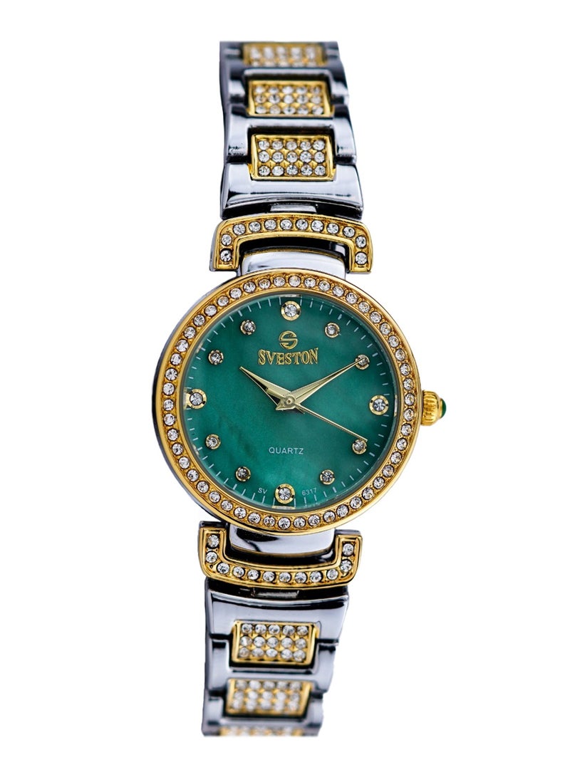 Women Analog Quartz Two tone Stainless Steel Diamond Watch - 6317