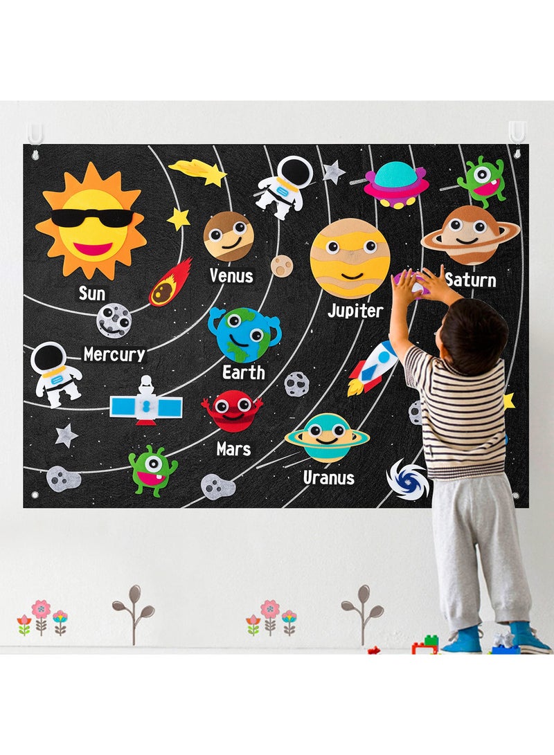 30Pcs Outer Space Felt Story Board Set Solar System Universe Storytelling Flannel Interactive Play Reusable Wall Hanging Gift for Boys Girls Without Letters