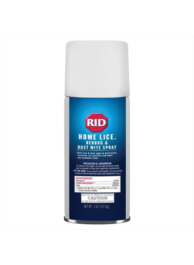 Rid Home Lice Bed Bug Dust Mite Spray for Home Treatment With Permethrin Kills Lice and Lice Eggs on Mattresses Furniture Car Interiors and Other Nonwashable Items Spray Can , 5 Ounce