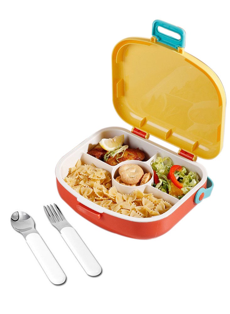 Large Bento Lunch Box for Kids with Cutlery, 4 Compartments and Silicone Handle - Leakproof, Portable, BPA-free and Easy Open 1.3L Bento Box