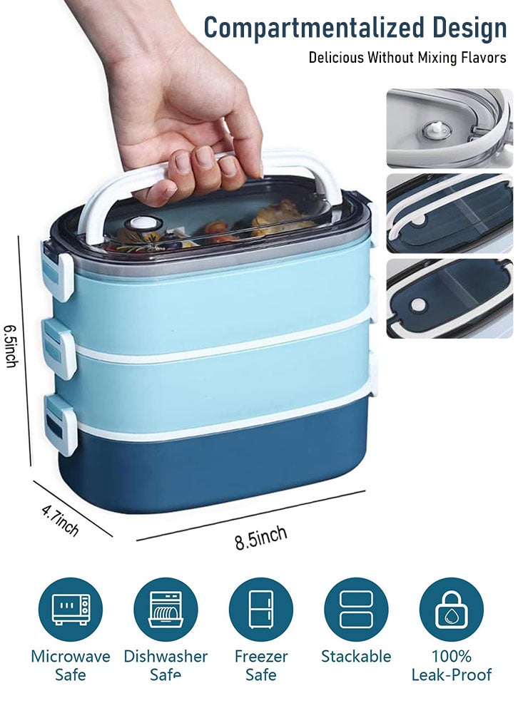 1900ml Stainless Steel Lunch Box - 3 Layer Insulated Food Container with 2 Compartments, Tableware and Nylon Insulation bag for Students, Workers and Camping