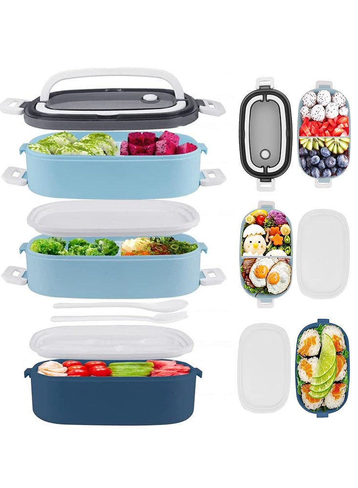 1900ml Stainless Steel Lunch Box - 3 Layer Insulated Food Container with 2 Compartments, Tableware and Nylon Insulation bag for Students, Workers and Camping