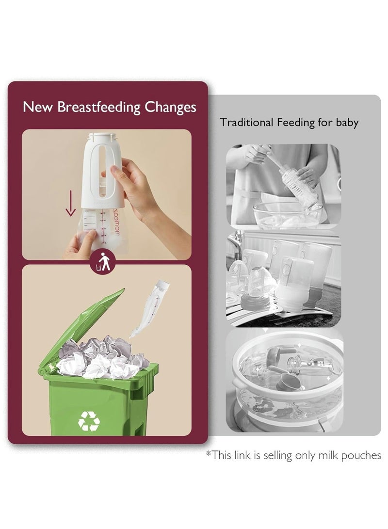 Disposable Baby Bottle Kit, Wash-Free, Leakproof and Transfer-Free Breastmilk Storage Bags for Freezing, Heating and Direct Feeding