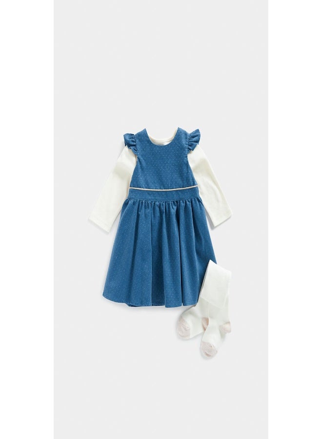 Cord Pinny Dress  Bodysuit and Tights Set