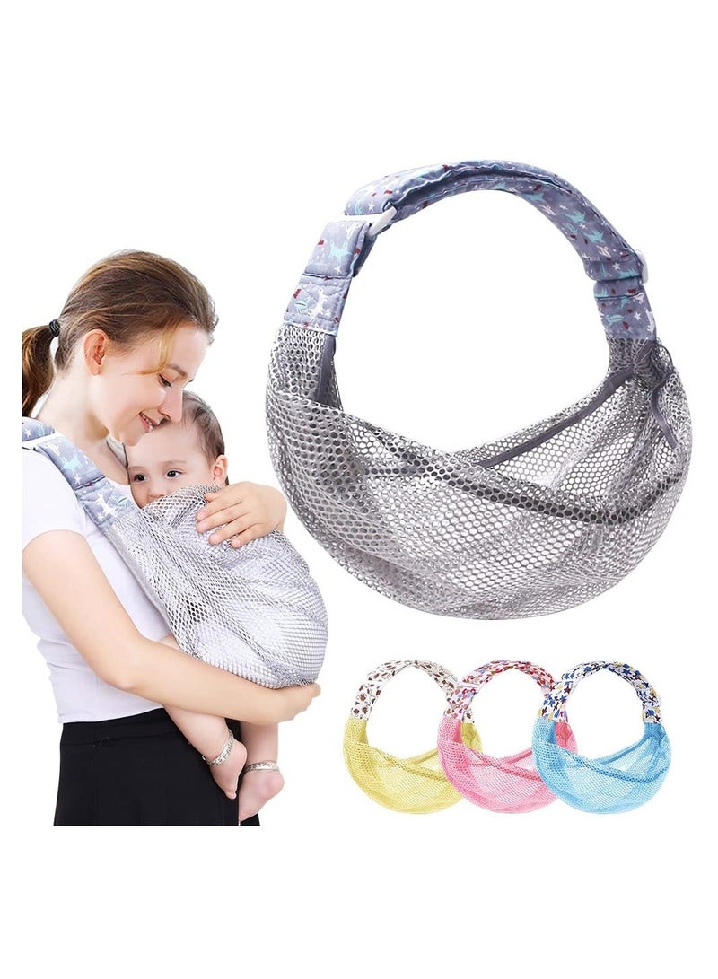 Breathable Baby Sling with Adjustable Baby Wrap Baby Carrier Wrap 3D Mesh Fabric Thick Shoulder Straps Elastic for Summer Pool Beach Newborn Carrying (Grey)