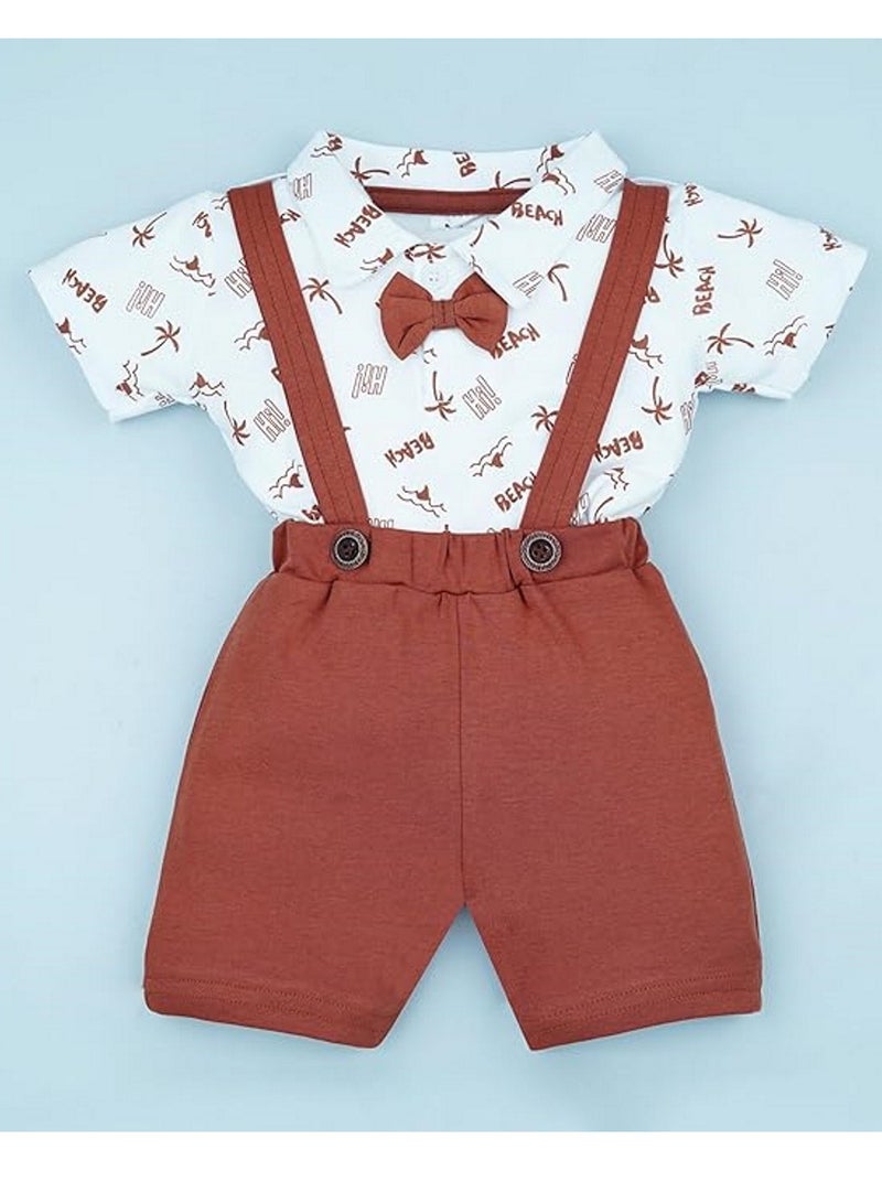 Macitoz Beach Printed Dungaree for Baby Boys | Half Sleeves & Knee Length with Bow | Suitable as Casual & Party Wears Baby dress