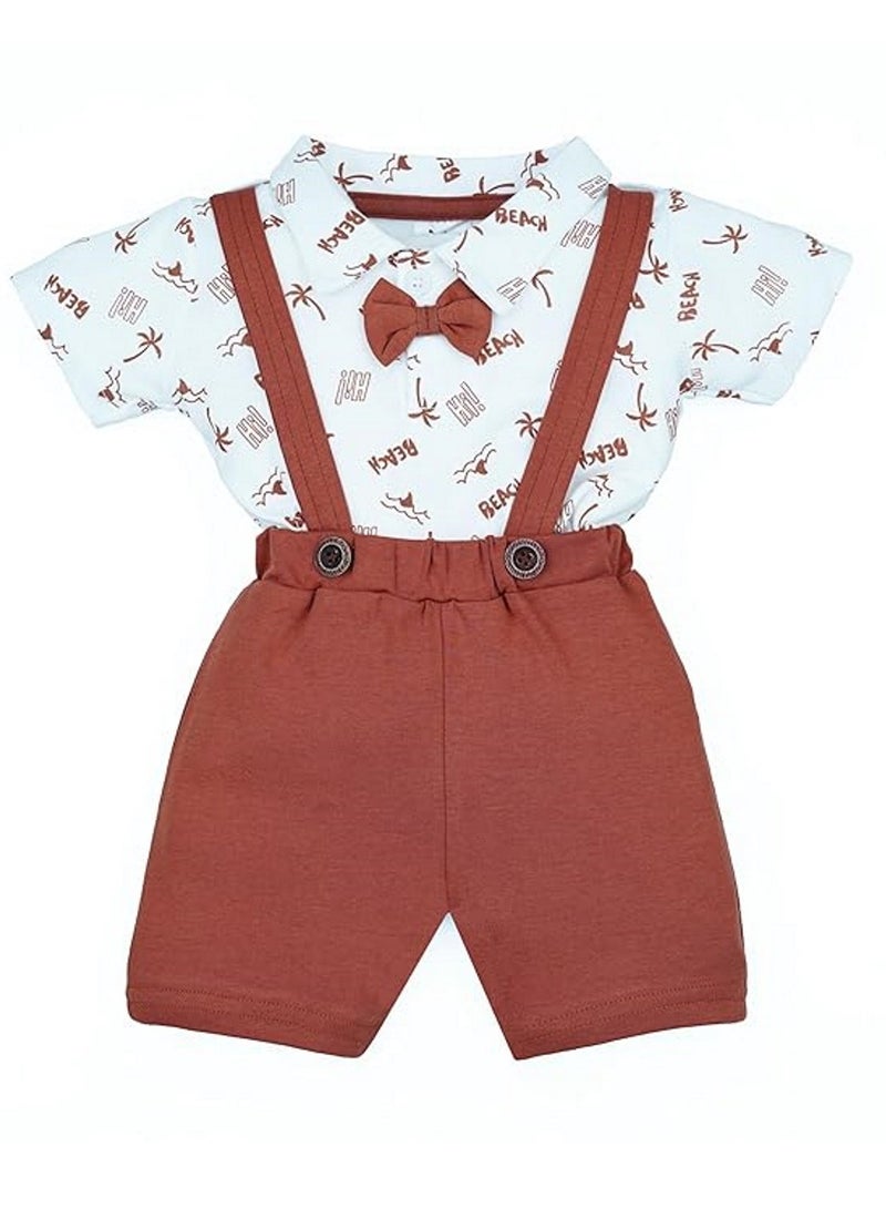 Macitoz Beach Printed Dungaree for Baby Boys | Half Sleeves & Knee Length with Bow | Suitable as Casual & Party Wears Baby dress