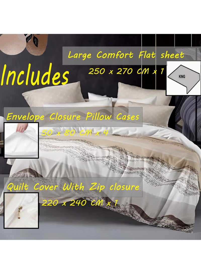 Duvet Cover Set 6 Pieces Cotton King Size Luxurious Bedding Set, Modern and Attractive Bedding Set with 1xFlat Sheet, 1xDuvet Cover, 4xPillow Cases