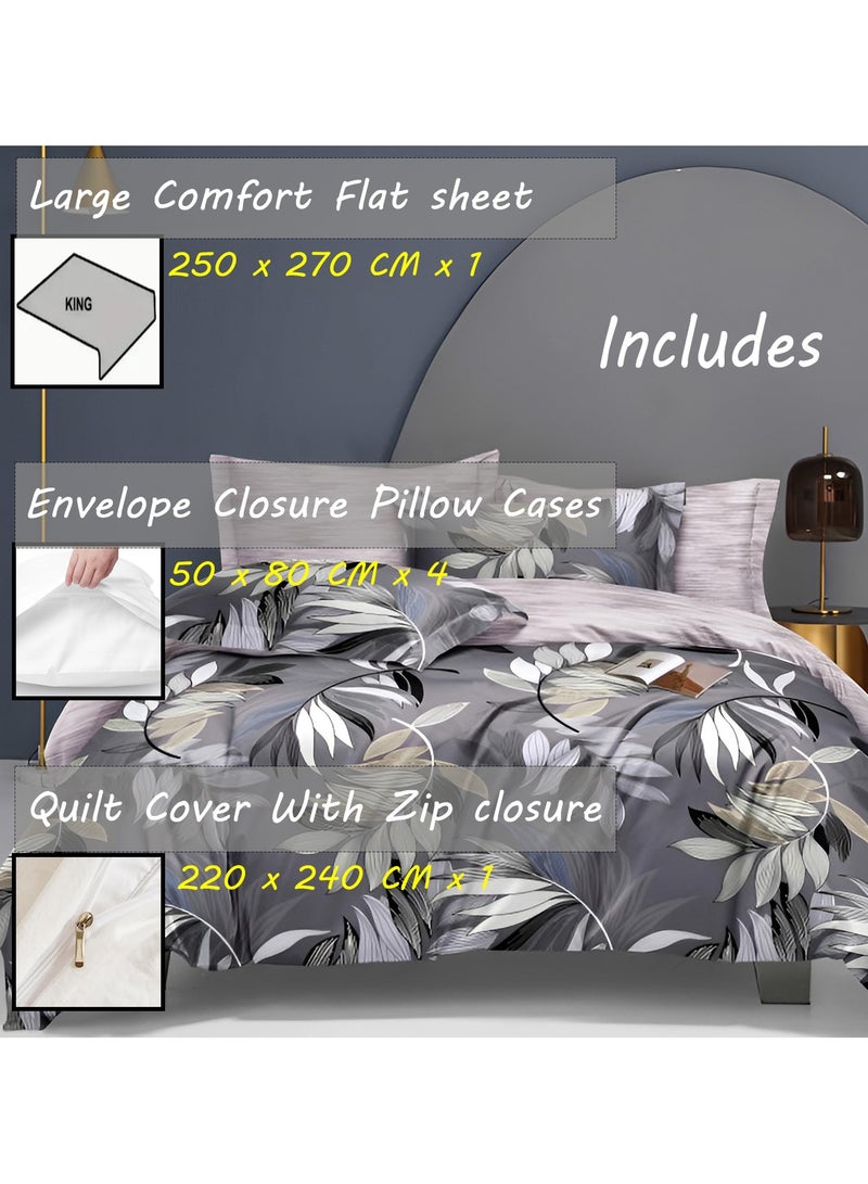 Duvet Cover Set 6 Pieces Cotton King Size Luxurious Bedding Set, Modern and Attractive Bedding Set with 1xFlat Sheet, 1xDuvet Cover, 4xPillow Cases