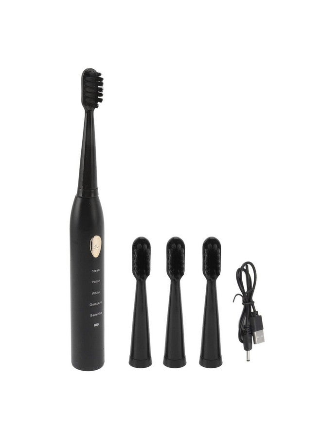 Electric Toothbrush 5 Modes Rechargeable Electric Power Soft Toothbrush With 4 Brush Heads For Adults Black Gold