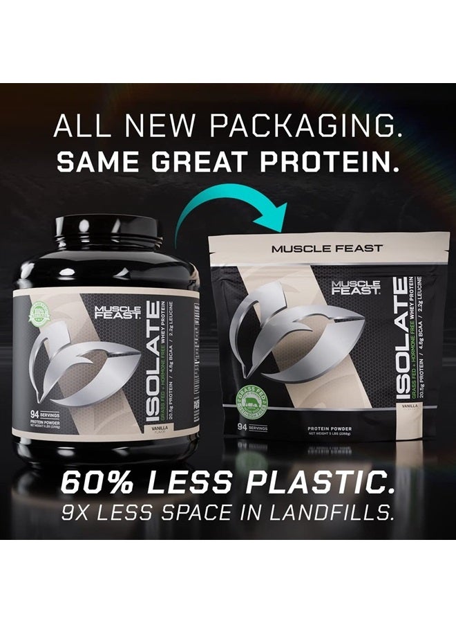 Grass-Fed Whey Protein Isolate, All Natural Hormone Free Pasture Raised, Vanilla, 5lb (94 Servings)