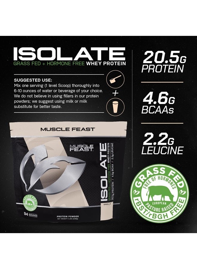 Grass-Fed Whey Protein Isolate, All Natural Hormone Free Pasture Raised, Vanilla, 5lb (94 Servings)