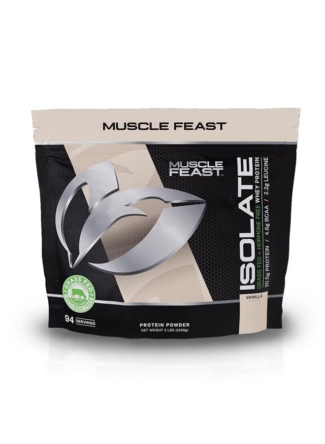 Grass-Fed Whey Protein Isolate, All Natural Hormone Free Pasture Raised, Vanilla, 5lb (94 Servings)