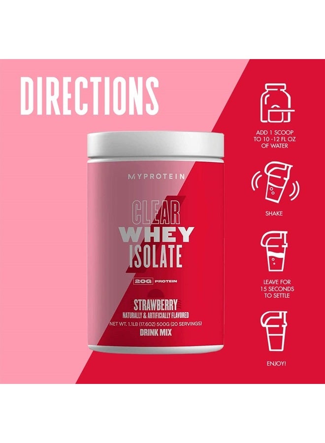 Clear Whey Isolate Protein Powder, 1.1 Lb (20 Servings) Strawberry, 20g Protein per Serving, Naturally Flavored Drink Mix, Daily Protein Intake for Superior Performance