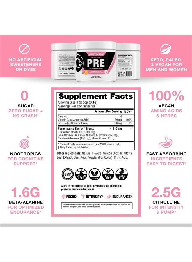 Pre Workout Powder, Keto Vegan Preworkout for Men & Women with Vitamin C for Immune Support, Beta Alanine & Caffeine, Sugar Free Natural Energy Supplement, Pink Lemonade, 30 Servings